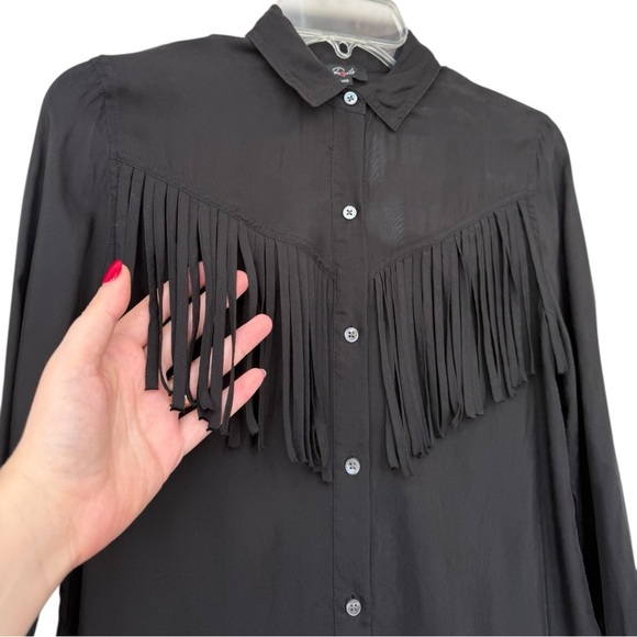 Rails Dallas Fringe Button Down Shirt Size XXS XS Black Western - Picture 5 of 9